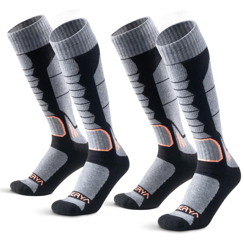 WEIERYA Ski Sock Merino Wool Ski Socks Mens Womens Skiing & Snowboarding Socks, Over The Calf (US, Alpha, Medium, Regular, Regular, 2, Black) - Image 1